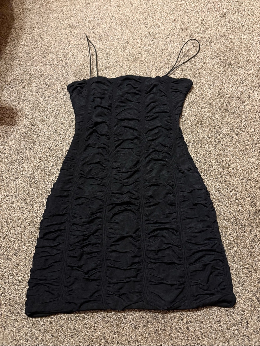 Windsor Black Ruched Spaghetti-Strap Mini Dress